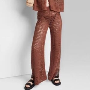 Wild Fable Women's Small Brown Pants, Wide Leg, Open Work Knit, NWOT